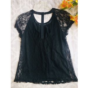 Vera Wang Black Lace Cut-Out Back Top
